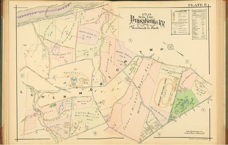 Plate 8, Atlas of Properties on Main Line Pennsylvania Railroad from Overbrook to Paoli, 1913