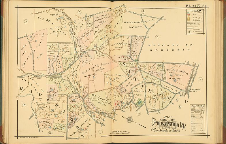 Plate 9, Atlas of Properties on Main Line Pennsylvania Railroad from Overbrook to Paoli, 1913