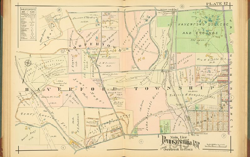 Plate 12, Atlas of Properties on Main Line Pennsylvania Railroad from Overbrook to Paoli, 1913