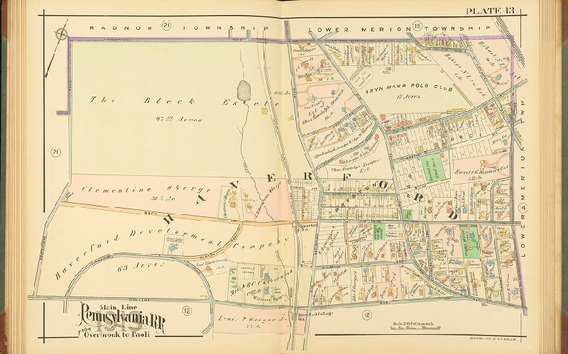 Plate 13, Atlas of Properties on Main Line Pennsylvania Railroad from Overbrook to Paoli, 1913