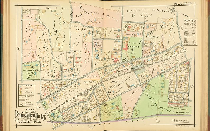 Plate 14, Atlas of Properties on Main Line Pennsylvania Railroad from Overbrook to Paoli, 1913