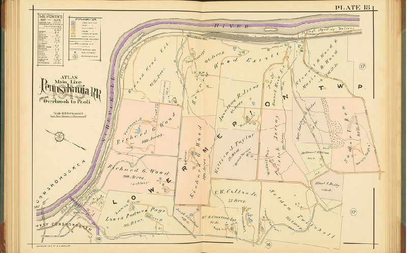 Plate 18, Atlas of Properties on Main Line Pennsylvania Railroad from Overbrook to Paoli, 1913