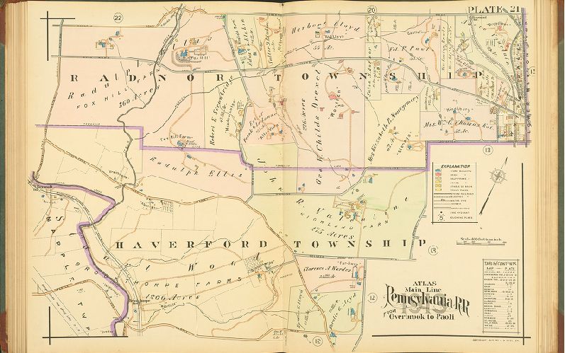 Plate 21, Atlas of Properties on Main Line Pennsylvania Railroad from Overbrook to Paoli, 1913