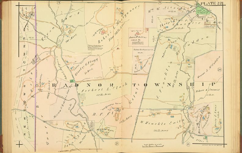 Plate 22, Atlas of Properties on Main Line Pennsylvania Railroad from Overbrook to Paoli, 1913