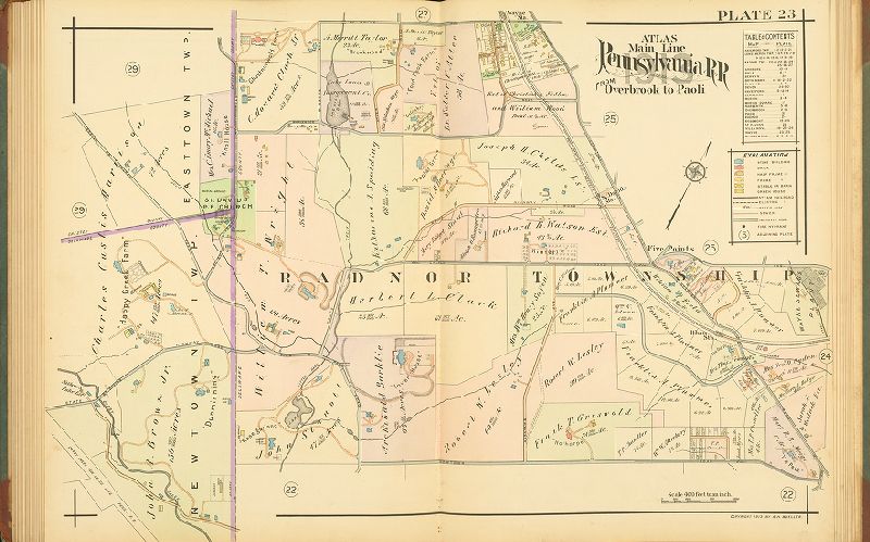 Plate 23, Atlas of Properties on Main Line Pennsylvania Railroad from Overbrook to Paoli, 1913