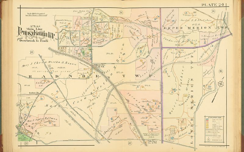 Plate 24, Atlas of Properties on Main Line Pennsylvania Railroad from Overbrook to Paoli, 1913