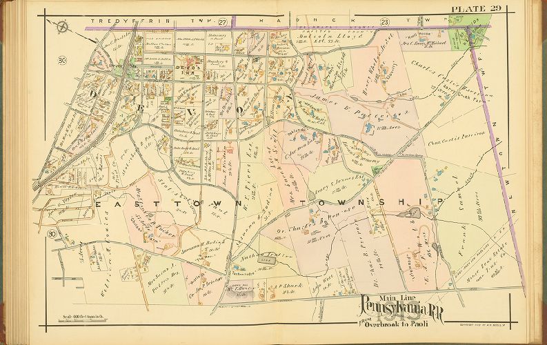 Plate 29, Atlas of Properties on Main Line Pennsylvania Railroad from Overbrook to Paoli, 1913