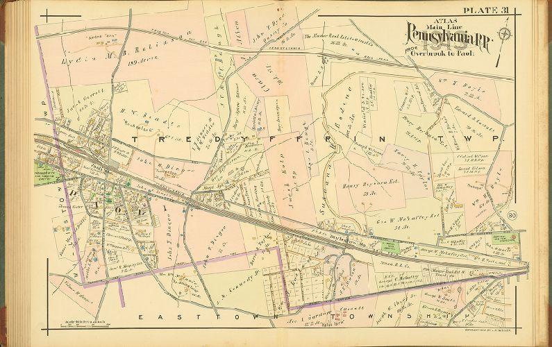 Plate 31, Atlas of Properties on Main Line Pennsylvania Railroad from Overbrook to Paoli, 1913