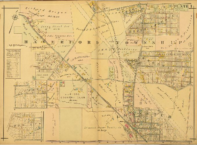 Plate 1, Atlas of Properties on Main Line Pennsylvania Railroad from Overbrook to Paoli, 1920