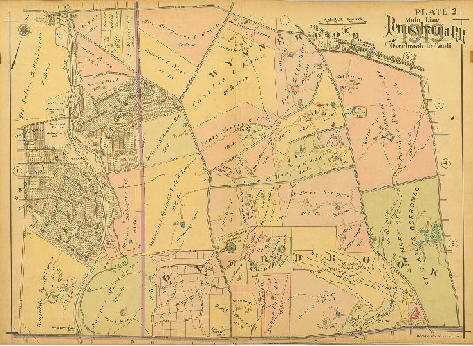 Plate 2, Atlas of Properties on Main Line Pennsylvania Railroad from Overbrook to Paoli, 1920