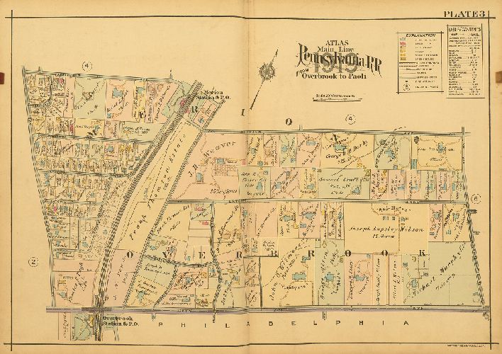 Plate 3, Atlas of Properties on Main Line Pennsylvania Railroad from Overbrook to Paoli, 1920