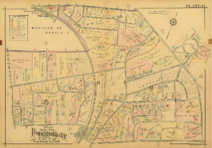 Plate 4, Atlas of Properties on Main Line Pennsylvania Railroad from Overbrook to Paoli, 1920