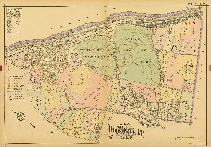 Plate 7, Atlas of Properties on Main Line Pennsylvania Railroad from Overbrook to Paoli, 1920