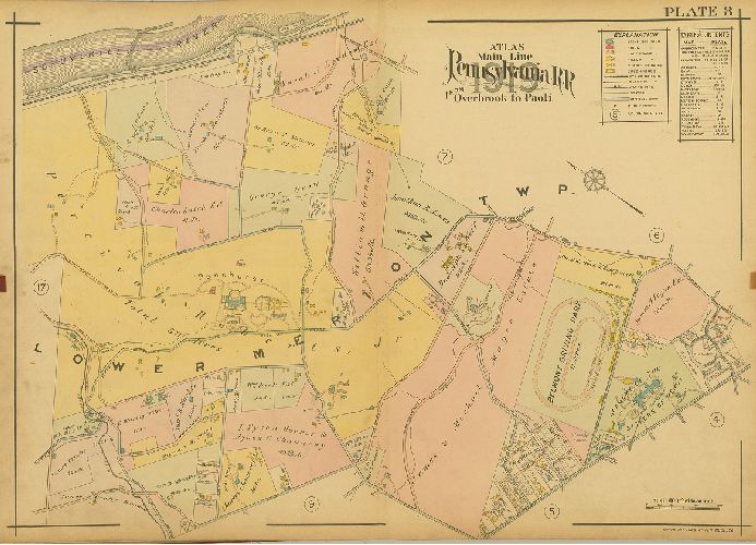 Plate 8, Atlas of Properties on Main Line Pennsylvania Railroad from Overbrook to Paoli, 1920
