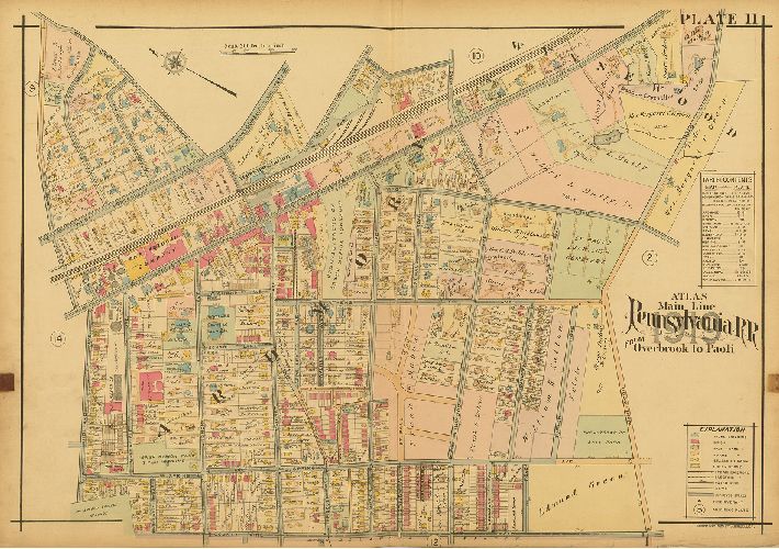 Plate 11, Atlas of Properties on Main Line Pennsylvania Railroad from Overbrook to Paoli, 1920