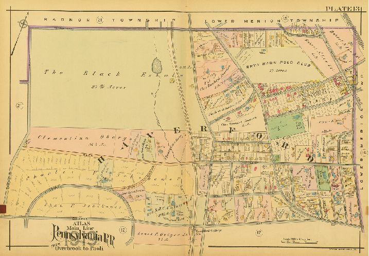 Plate 13, Atlas of Properties on Main Line Pennsylvania Railroad from Overbrook to Paoli, 1920