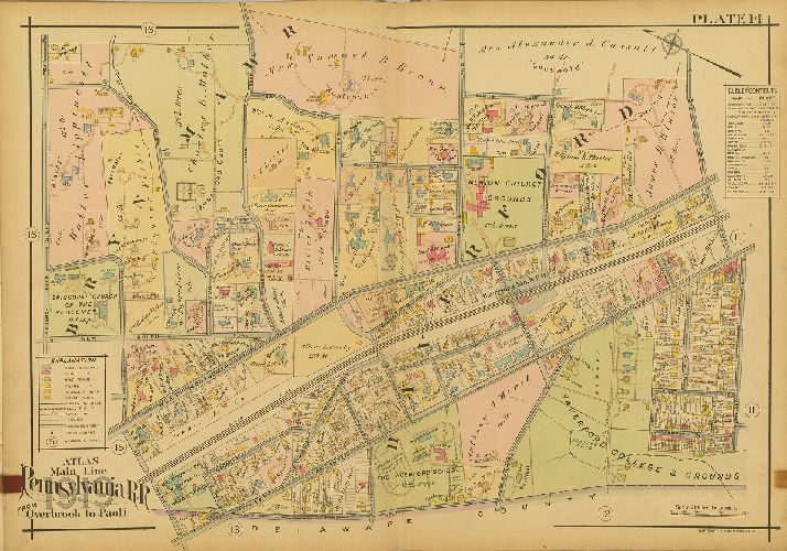 Plate 14, Atlas of Properties on Main Line Pennsylvania Railroad from Overbrook to Paoli, 1920