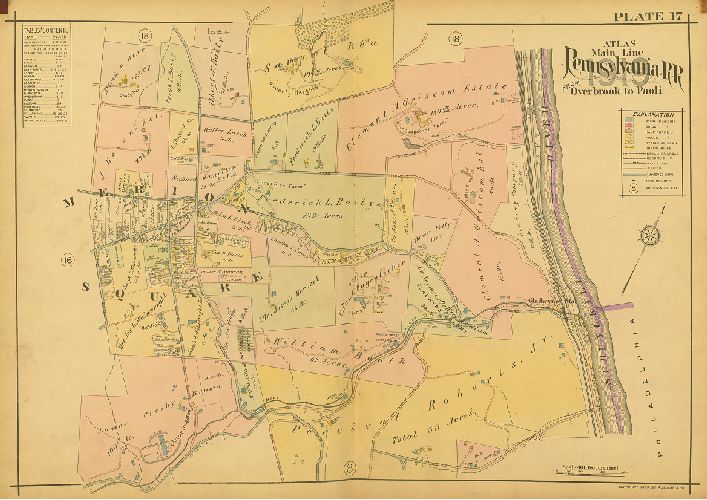 Plate 17, Atlas of Properties on Main Line Pennsylvania Railroad from Overbrook to Paoli, 1920
