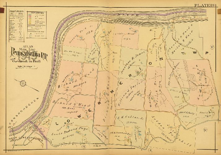 Plate 18, Atlas of Properties on Main Line Pennsylvania Railroad from Overbrook to Paoli, 1920