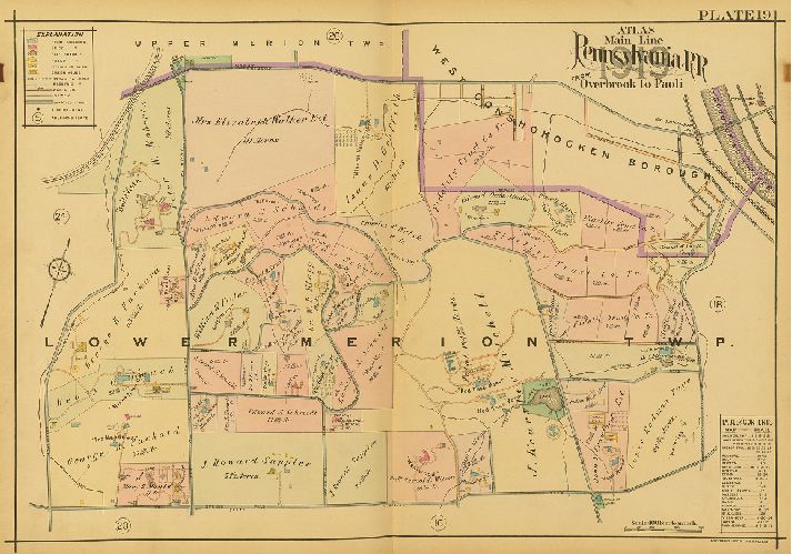 Plate 19, Atlas of Properties on Main Line Pennsylvania Railroad from Overbrook to Paoli, 1920