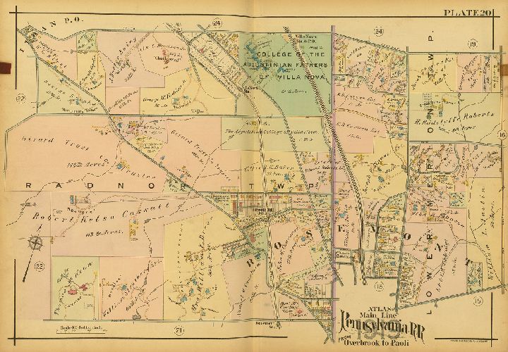 Plate 20, Atlas of Properties on Main Line Pennsylvania Railroad from Overbrook to Paoli, 1920