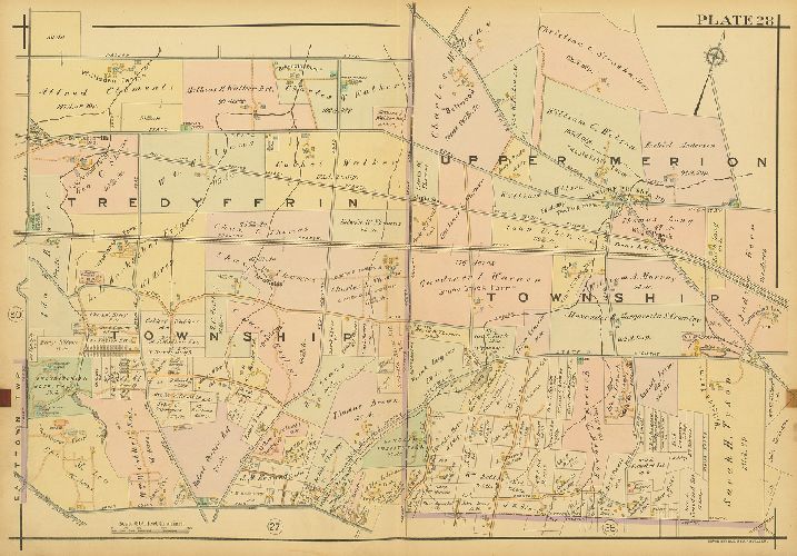 Plate 28, Atlas of Properties on Main Line Pennsylvania Railroad from Overbrook to Paoli, 1920