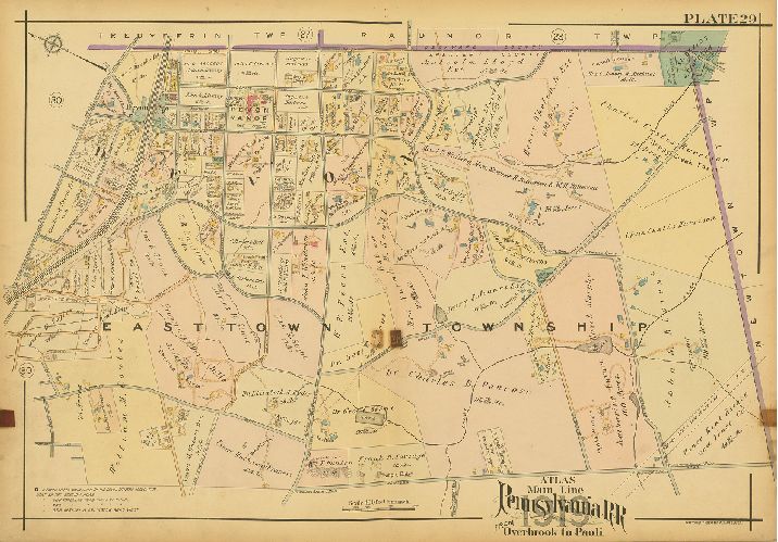 Plate 29, Atlas of Properties on Main Line Pennsylvania Railroad from Overbrook to Paoli, 1920