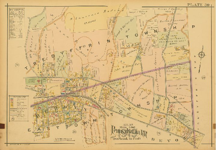 Plate 30, Atlas of Properties on Main Line Pennsylvania Railroad from Overbrook to Paoli, 1920