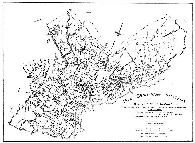 Map, Main sewerage systems of the City of Philadelphia., 1907