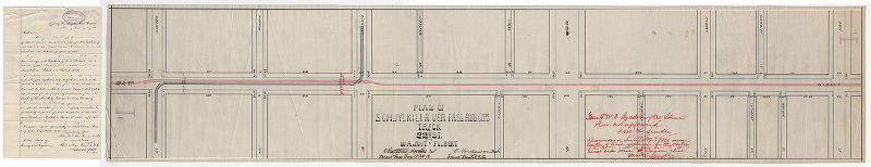Plan, Plan of Schuylkill River Pass. R.W. Co.'s track on 22nd St. from Walnut to Filbert [With attached letter], 1883