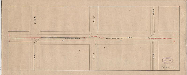 Plan, [Handwritten title on reverse: "Schuylkill River & Grays Ferry Pass'r. Railway on 22nd St. between Chestnut & Walnut Sts." Approved by Board of Surveyors June 18, 1883], 1883