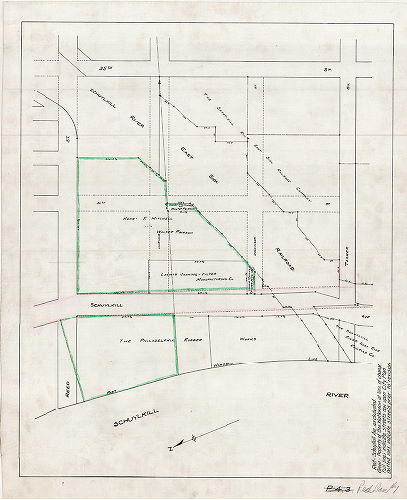 Plan, [No title. Right of way of the Schuylkill River East Side Railroad] , 1900 ca.