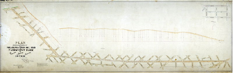 Plan (alternate image), Plan shewing the extension of the Philadelphia and Darby Rail Road to Fairmount Park via Lancaster & Belmont Aves., 24th Ward, Philadelphia [Approved by Board of Surveyors Sept. 15, 1873], 1873