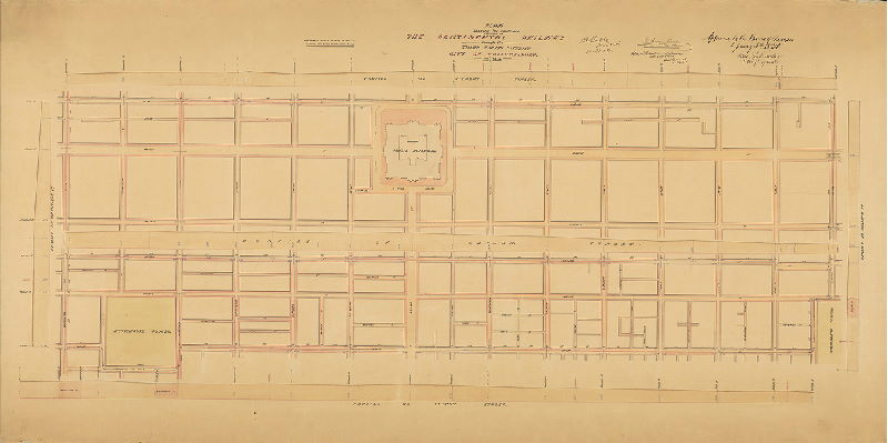 Plan, Plan showing the route and location of the Continental Railway through the Third Survey District, City of Philadelphia, Dec. 1873 [Approved by Board of Surveyors Jan. 5, 1874], 1873