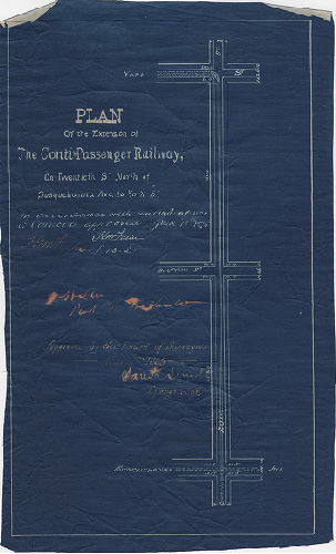 Plan, Plan of the extension of the Contil. Passenger Railway, on Twentieth St. north of Susquehanna Ave. to York St. [Ordinance June 19, 1875; approved by Board of Surveyors May 6, 1889], 1889