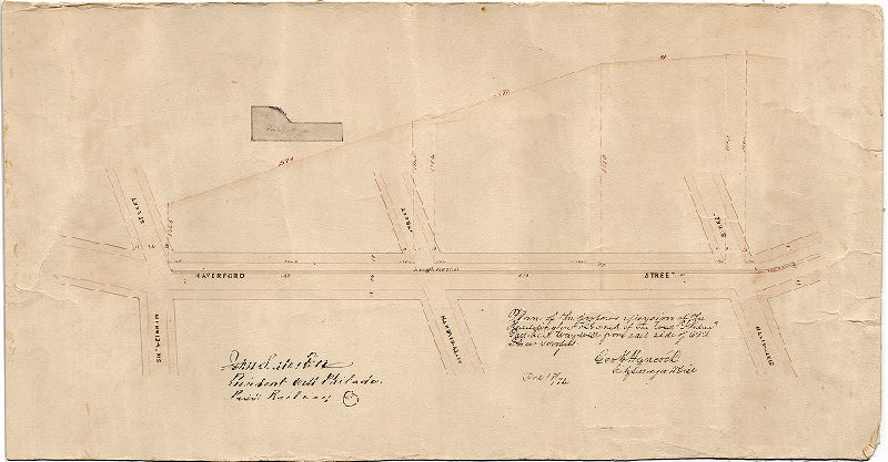 Plan, Plan of the proposed extension of the Haddington Branch of the West Philadelphia Pass. Rail Way, west from east side of 66th Street 1000 feet, 1872
