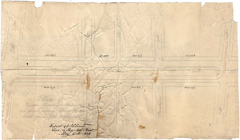 Plan, Plan and profile of a part of the Union Passr. Railway, 1866 ca.