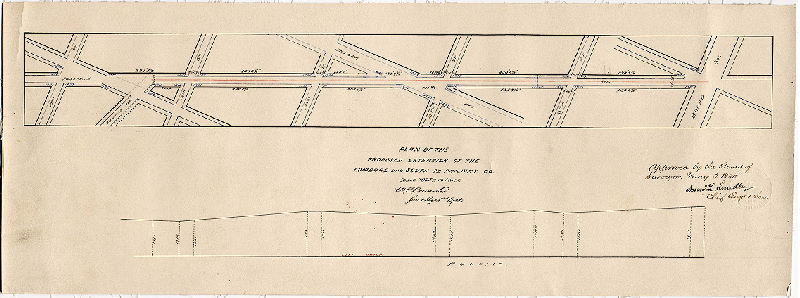 Plan, Plan [and profile] of the proposed extension of the Lombard and South St. Railway Co. [Approved by Board of Surveyors May 3, 1880], 1880