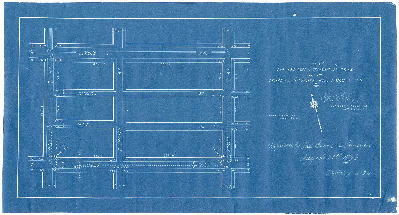 Plan, Plan for proposed extension of tracks of the Tenth and Eleventh Sts. Railway Co. [Survey returned Aug. 8, 1893; approved Aug. 21, 1893], 1893