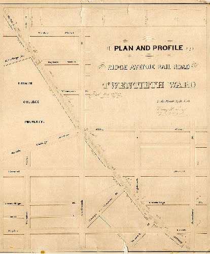 Plan, Plan and profile of the Ridge Avenue Railroad in the Twentieth Ward., 1858