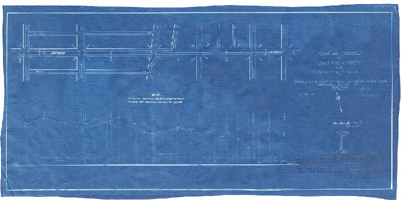 Plan, Plan and profile of Jackson Street from Fifth St. to Ostego St. showing route of the Moyamensing Ave. and Penrose Ferry Road Passenger Railway Co., First Ward, Philadelphia [Survey returned June 26, 1893; approved by Board of Surveyors Aug. 5, 1895], 1893