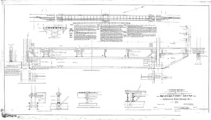 Plan, Proposed sidewalk, location of tracks and reinforcement of floor - Penrose Ferry Ridge, Southwestern Street Railway Co. Plan returned Jan. 31, 1899 by Herbert A. Clarke, consulting engineer; approved by Board of Surveyors March 6, 1899], 1899