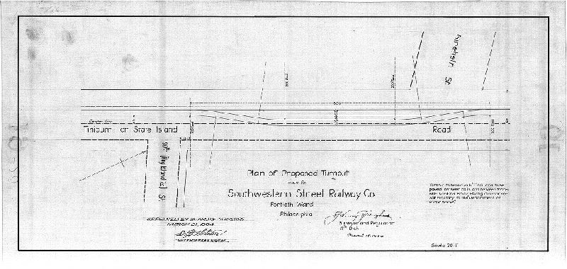 Plan, Plan of proposed turnout made for Southwestern Street Railway Co., Fortieth Ward Phila. [Approved by Board of Surveyors March 21, 1904], 1904