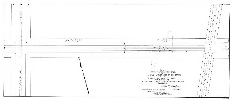Plan, Plan showing proposed cross-over on Jackson Street west of 3rd Street for the Philadelphia Railways Company, successor to the Southwestern Passenger Railway Company, Philadelphia [Approved by Board of Surveyors Feb. 5, 1912], 1912