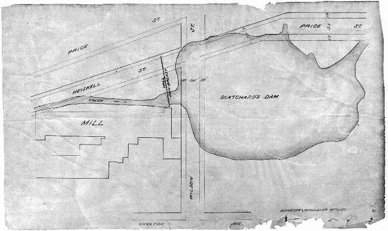 Plan, [No title. Scatchard's Dam, on Wingohocking Creek.], 1880 ca.