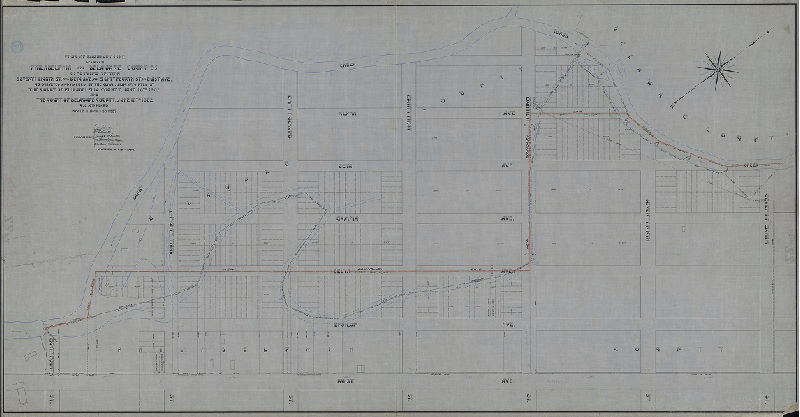 Plan, Plan of boundary line between Philadelphia and Delaware Counties. Clearview section, Seventy-eighth St. and Beta Ave. to Eighty-fourth St. and Buist Ave. as surveyed and marked by the Commission appointed by the Court of Philadelphia County June 10th 1902 and the Court of Delaware County June 16th 1902. [See RC-ZZ-5-3 for revised plan], 1904