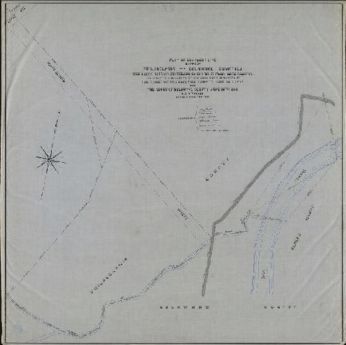 Plan, Plan of boundary line between Philadelphia and Delaware Counties. Bow Creek section, extending southwest from Back Channel as surveyed and marked by the Commission appointed by the Court of Philadelphia County June 10th 1902 and the Court of Delaware County June 16th 1902. [2 copies, tracing and blueprint, both good.], 1904