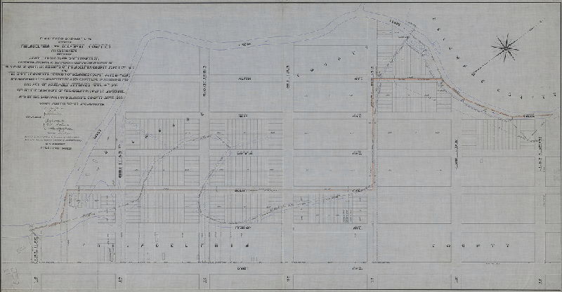 Plan, Plan of boundary line between Philadelphia and Delaware Counties. Clearview section, Seventy-eighth St. and Eighty-fourth St. as surveyed fixed and determined by the Commission appointed by the Court of Quarter Sessions of Philadelphia County June 10th 1902 and the Court of Quarter Sessions of Delaware County June 16th 1902... showing also the former line abandoned. [See RC-ZZ-3 for similar], 1908
