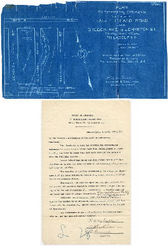 Plan, Plan to accompany ordinance to vacate League Island Road from Oregon Ave, to Johnson St., Thirty-ninth Ward, Philadelphia. [Report on ordinance attached], 1919