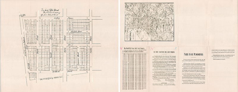 Plan, The North Fifth Street Real Estate Company. Office No. 514 Walnut Street [Two-sided, eight-fold brochure. Front and back presented side by side], 1888 ca.